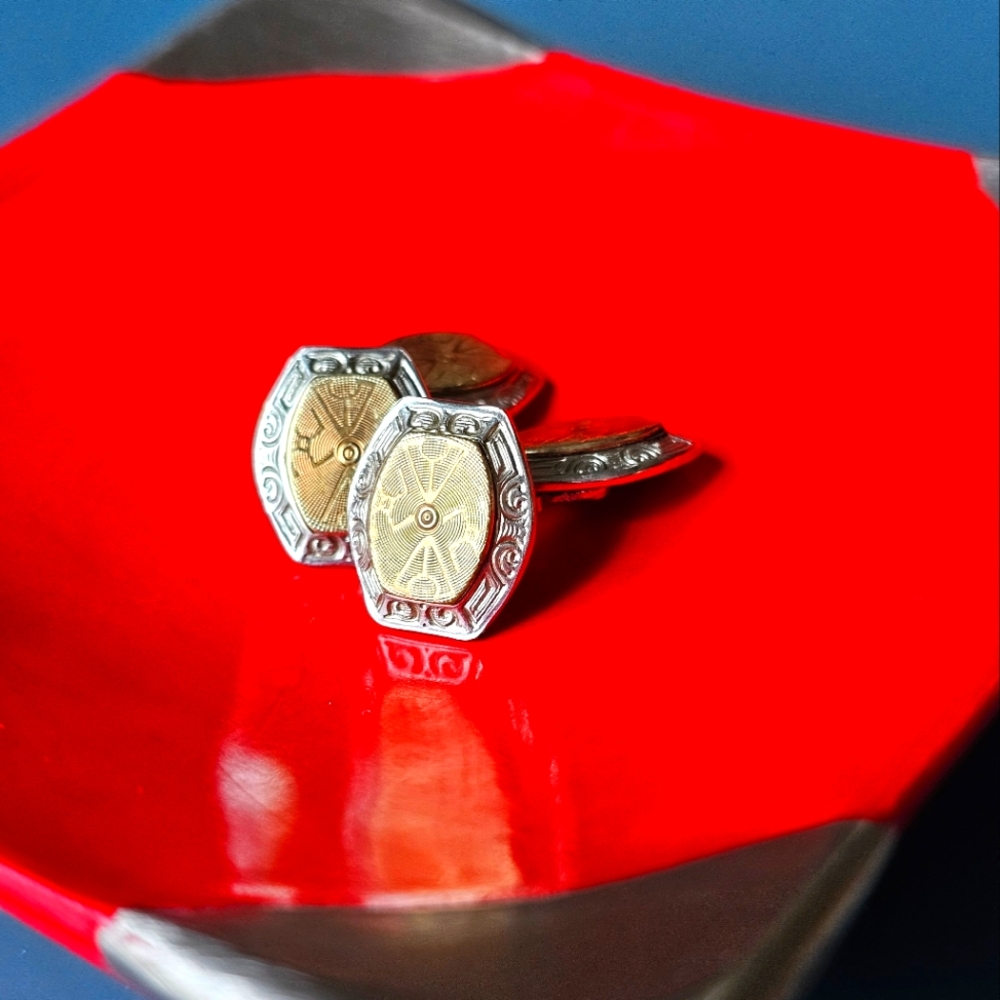 EUC Antique White and Yellow From Belais 14k Talon Grip Cuff Links